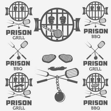 prison bbq concept labels set