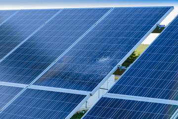 Pieces of splitted or cracked Defect  solar panel, toned in blue