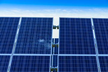 broken of splitted or cracked solar panel among whole panels aga