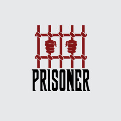 prisoner hands behind bars vector design template