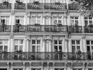 PARIS, FRANCE, on AUGUST 26, 2015. A building facade fragment 