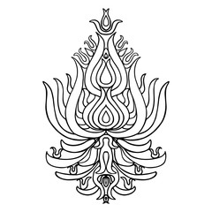 Beautiful hand drawn indian floral ornament black and white