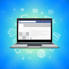 Realistic Laptop with Icons, vector illustration