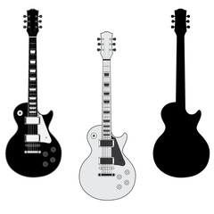 Naklejka premium Guitar Silhouettes Isolated on White Background. Vector Image