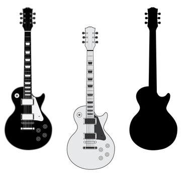 Guitar Silhouettes Isolated on White Background. Vector Image