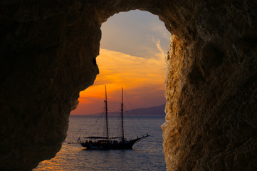 Sunset at famous Mykonos island, Greece