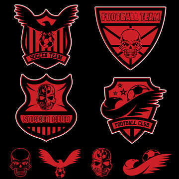 Football Team Crests Set With Eagles And Skulls