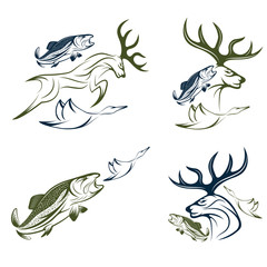 Obraz premium Set of vintage hunting and fishing labels and design elements