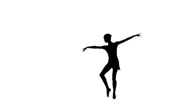 balet dancer isolated on white. silhouette. slow motion