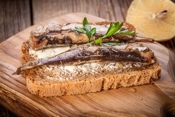 Sandwich with sprats.