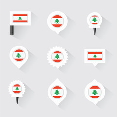 Lebanon flag and pins for infographic, and map design