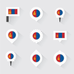 mongolia flag and pins for infographic, and map design