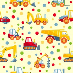 Naklejka premium Toys heavy construction machines seamless pattern