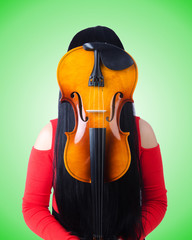 Young girl with violin on white