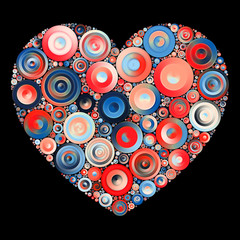 Blue Red Heart Quilling Mosaic Valentine on Black Background