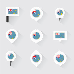 Tuvalu flag and pins for infographic, and map design