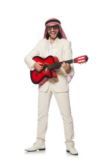 Arab man with guitar on white