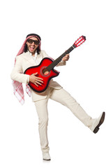 Naklejka premium Arab man with guitar on white