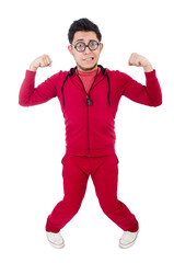 Funny sportsman isolated on white
