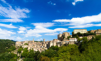 Landscape of Sorano, little town in Tuscany, Italy
