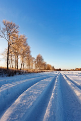 Sunset in winter field