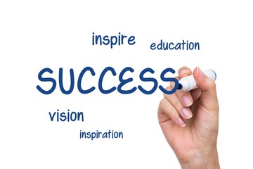 Hand writing success similar content with blue marker
