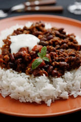 Chili con carne and rice