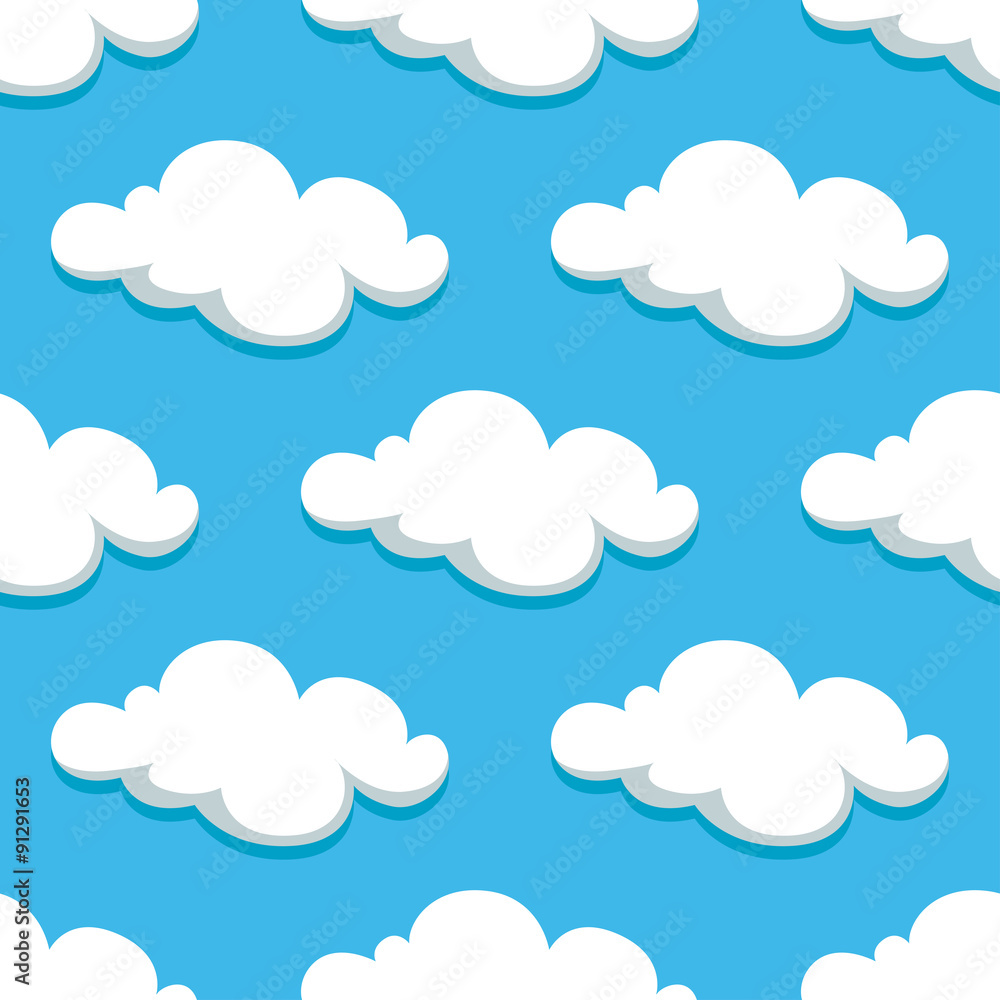 Poster white clouds and sky seamless pattern
