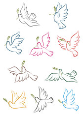 Flying doves with olive branch