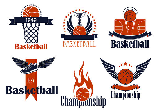 Basketball sport icons with game items