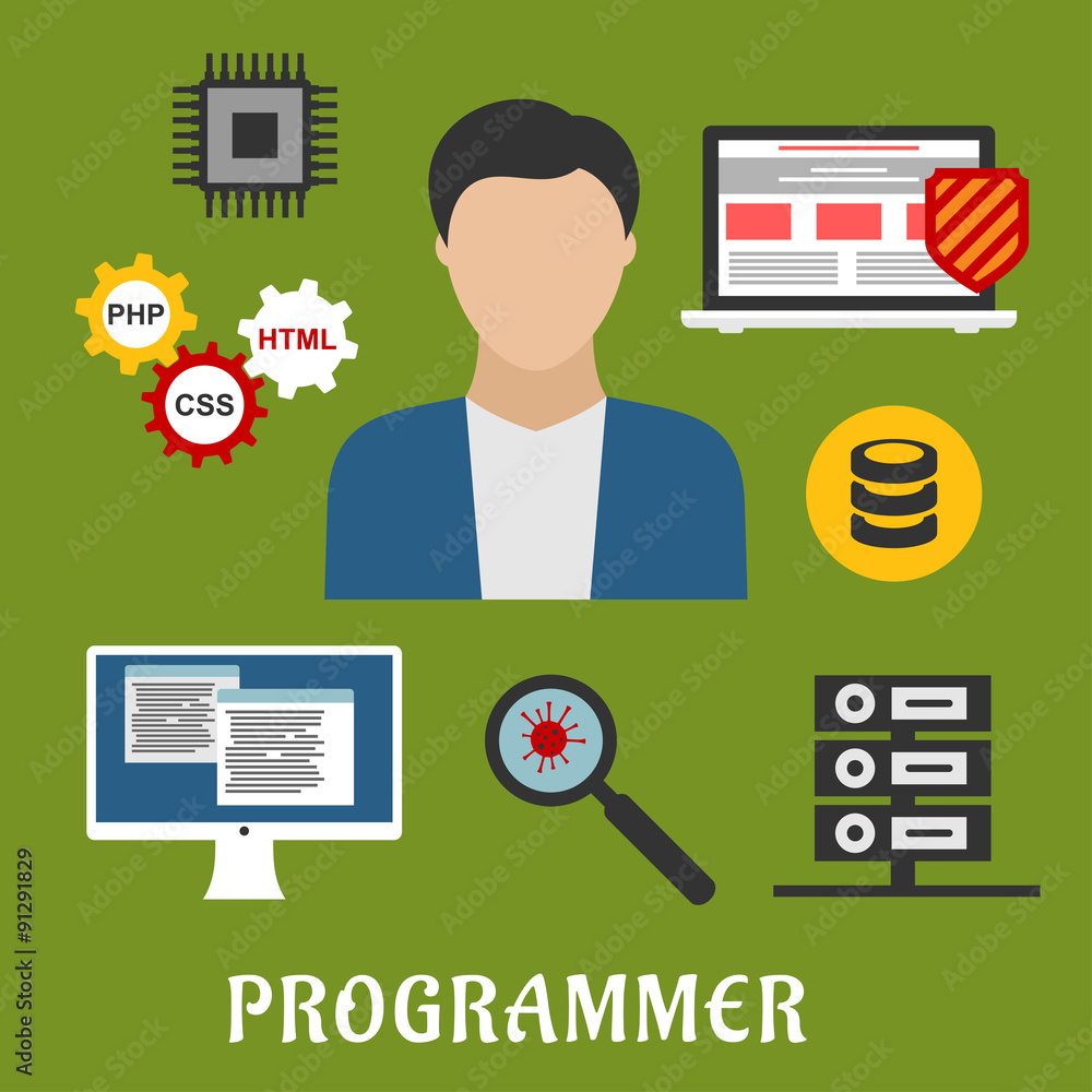 Poster Programmer and devices flat icons