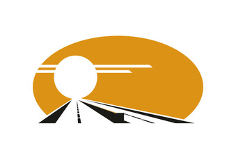 Icon of highway with golden sunset sky