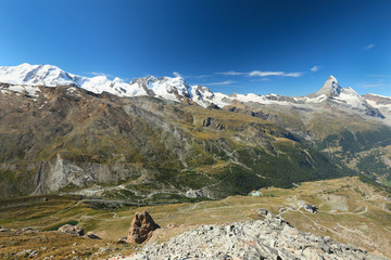 Zermatt, panoramic view of the Swiss Alps from Rothorn, Switzerland