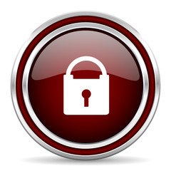 padlock red glossy web icon