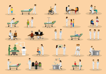 Medical Staff And Patients Different Situations Set - Isolated On Background - Vector Illustration, Graphic Design Editable For Your Design