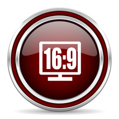 16 9 display red glossy web icon
