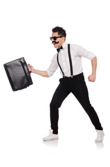 Young man with briefcase isolated on white