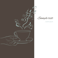 Hand with cup - menu for restaurant, cafe, bar