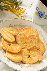 Palmeras - sweet puff pastry. Heart shaped cookies with sugar