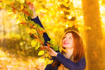 woman fashion girl relaxing walking in autumnal park, outdoor