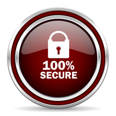 secure red glossy web icon