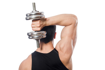 Man with dumbbells isolated on white