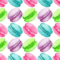 Watercolor sweet dessert fruit berry macaroon seamless pattern background texture