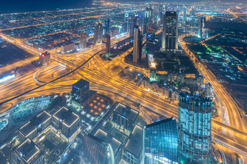 Panorama of night Dubai during sunset