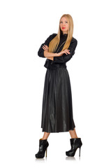 Fototapeta premium Blondie in leatner clothing isolated on white