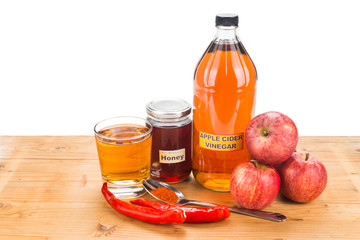 Apple cider vinegar with honey and cayenne pepper, natural remedies and cure for common health...