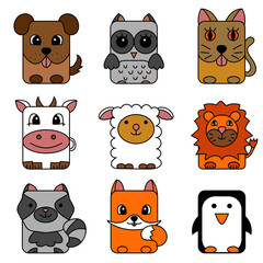 Obraz premium Cute cartoon circle animals collection