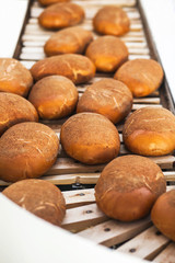 Baked Breads on the production line at the bakery