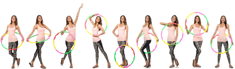 Set of photos with woman and hula hoop