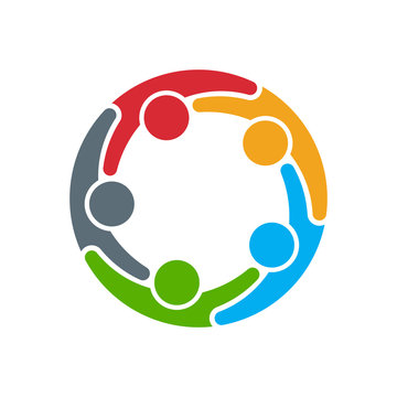 People logo. Group of five persons in circle